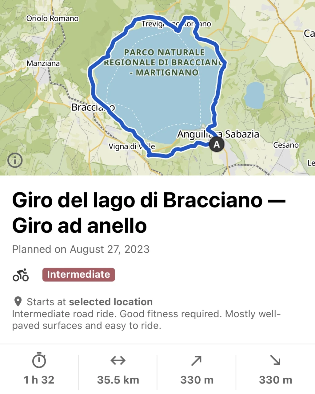Komoot: Cycling around Bracciano Lake