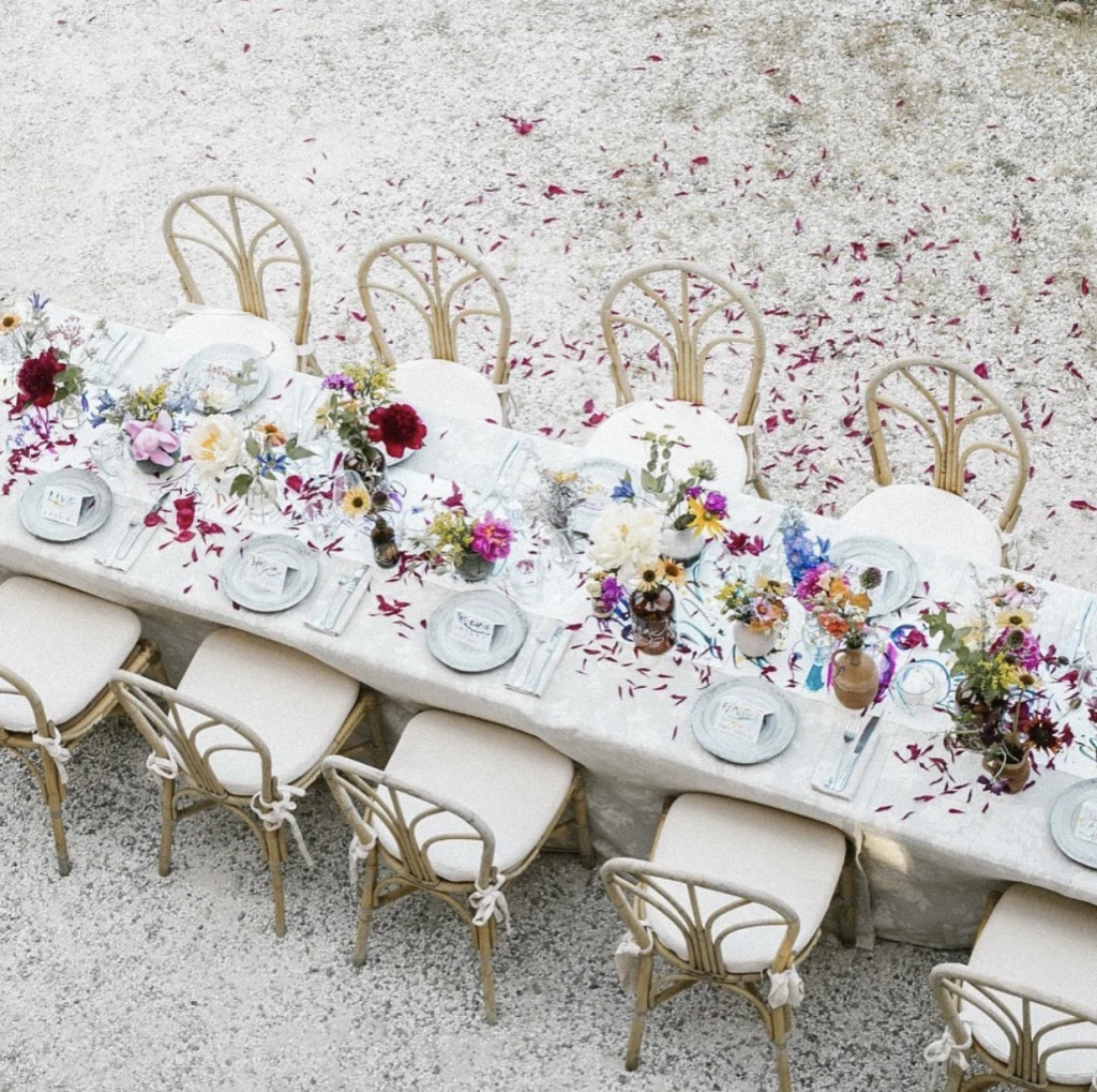 On-site flower farm provides the flowers for the wedding, table setting and more!
