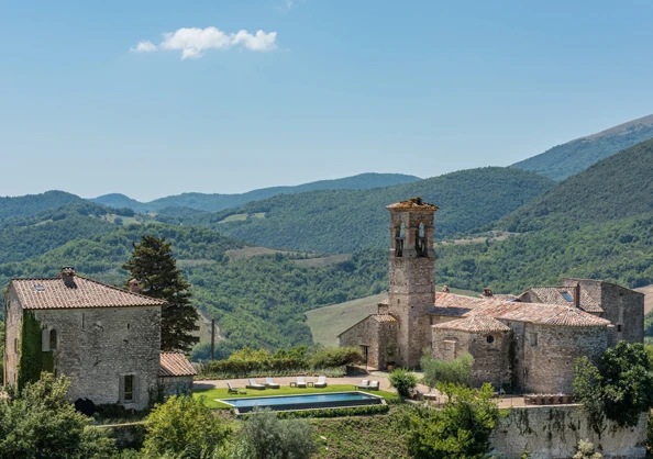 breathtaking views over fields, rolling hills, olive groves and vineyards, this ancient castle and adjoining church dating back to the XI century