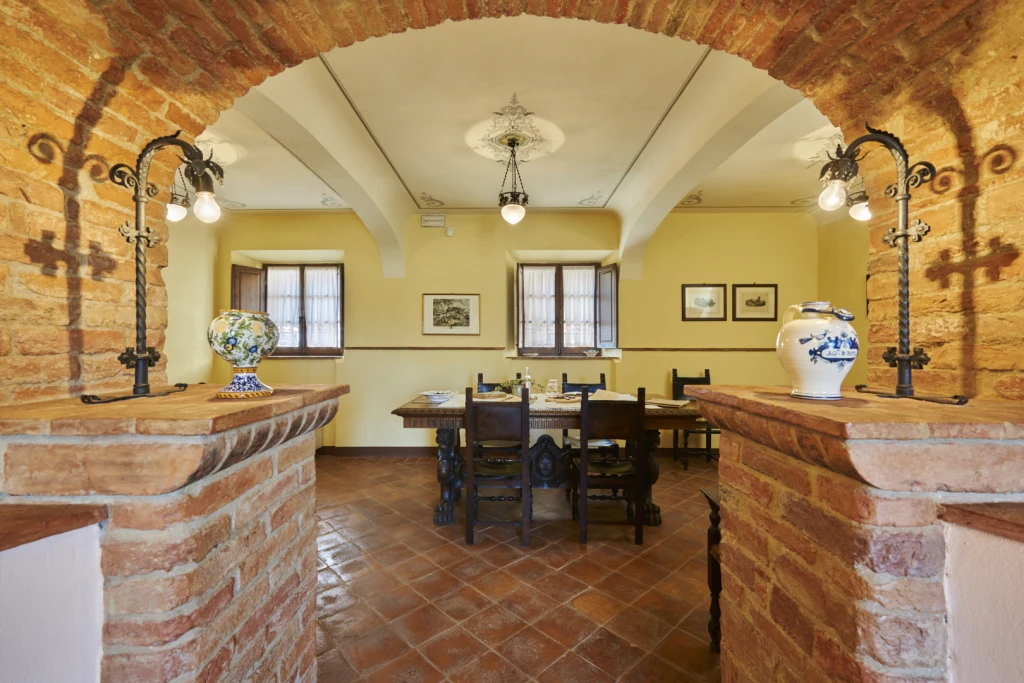 One of the dining areas at the historic villa in the heart of Tuscany