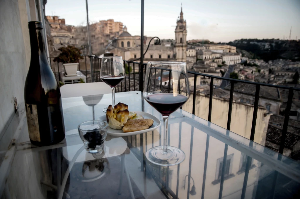 A good glass of Sicilian wine and a spectacular view