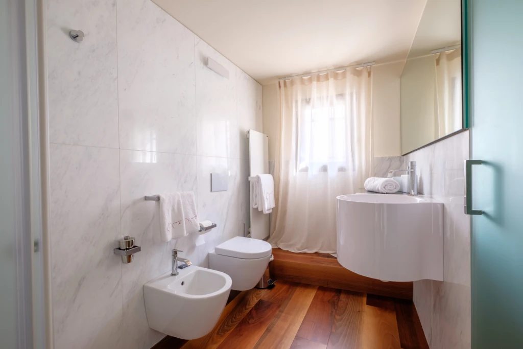 The bathroom in the luxury apartment in an ancient palazzo in the heart of Venice