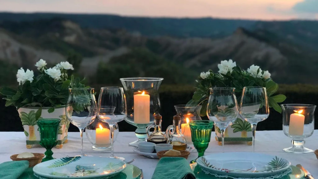 Dinner by candle light with stunning view of the  Calanchi Valley