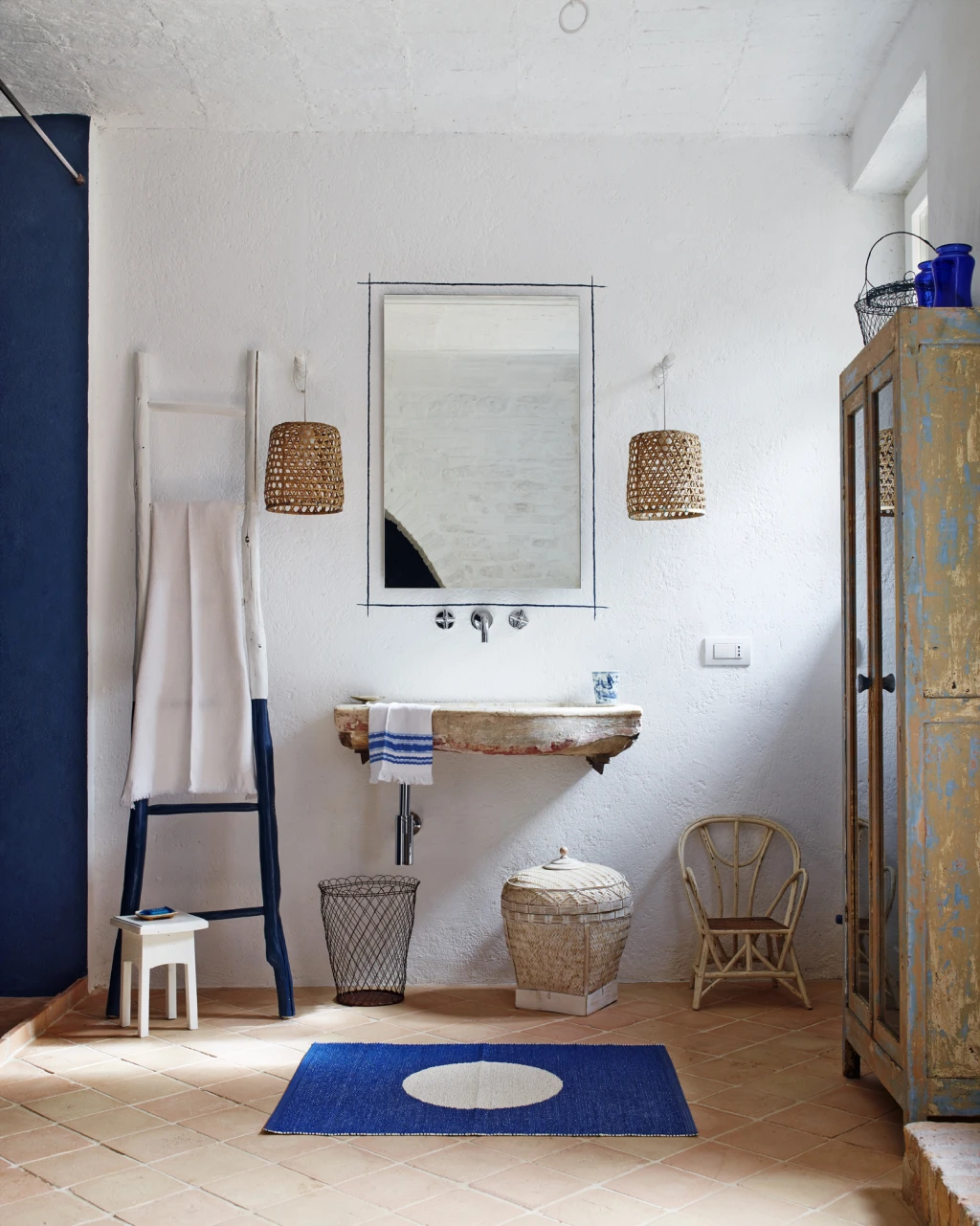 An antique marble washbasin in the Blue Room