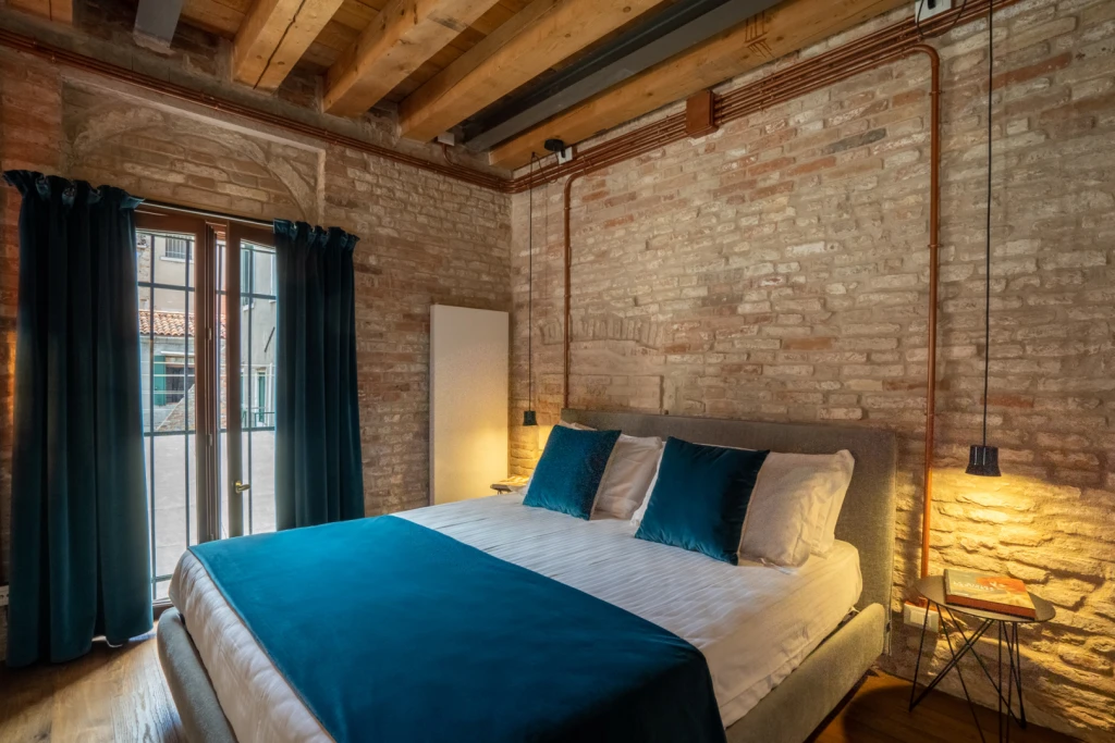 A comfortable bedroom overlooking the Venice Canal